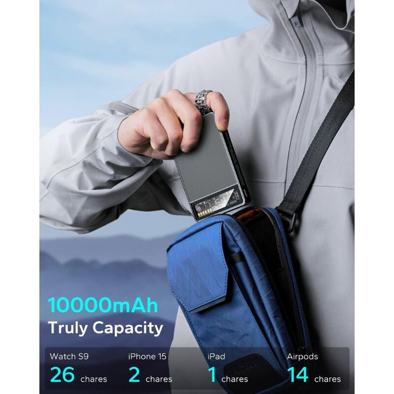 KPON Mágneses Power Bank 10000mAh Magsafe iPhone és Apple Watch Töltővel - Karbonfekete - BShopy