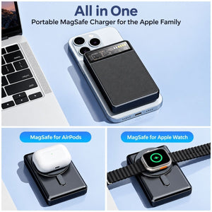 KPON magnetische Powerbank 10000 mAh mit MagSafe-Ladegerät für iPhone und Apple Watch – Karbonschwarz – BShopy