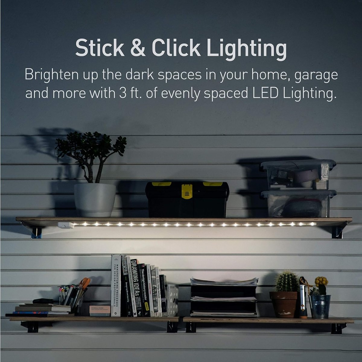 LED Szalag Lámpa Nyomógombos Kapcsolóval – 90 cm, Elemes, Meleg Fehér Fény, Öntapadós Világítás - BShopy