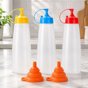 LikeSun 3-teiliges Kunststoff-Saucenflaschen-Set – 550 ml Dosierflasche für Dressings und Saucen