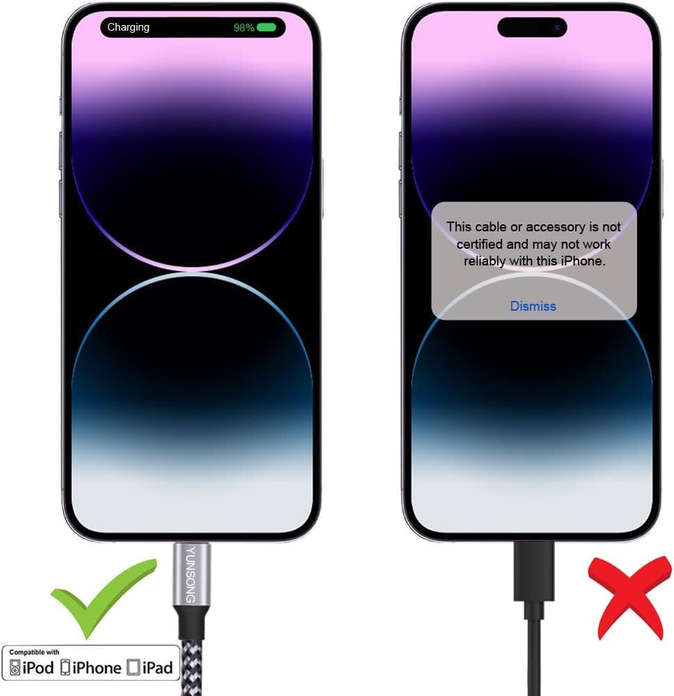 MFi - Tanúsítvánnyal Rendelkező iPhone 1m - es Nylon Fonott Györstöltő USB Kábel 3db - BShopy