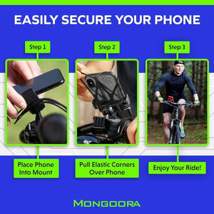 Mongoora Univerzális Kerékpáros Telefontartó – 360° - os Forgatással és Extra Biztonsági Szilikonhálóval - BShopy