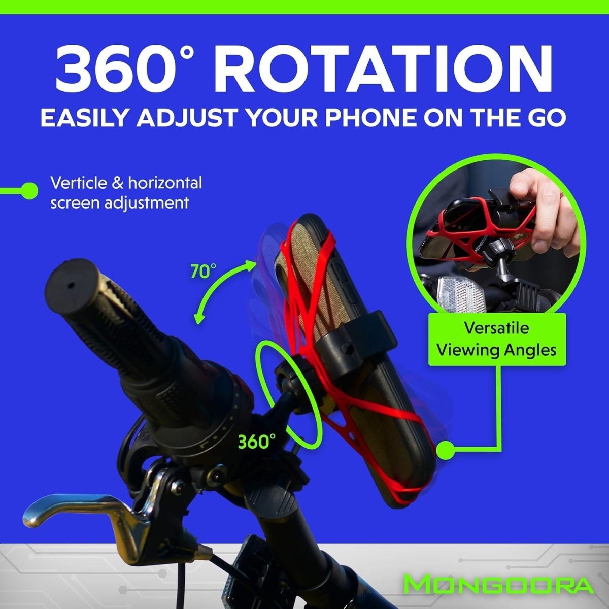 Mongoora Univerzális Kerékpáros Telefontartó – 360° - os Forgatással és Extra Biztonsági Szilikonhálóval - BShopy