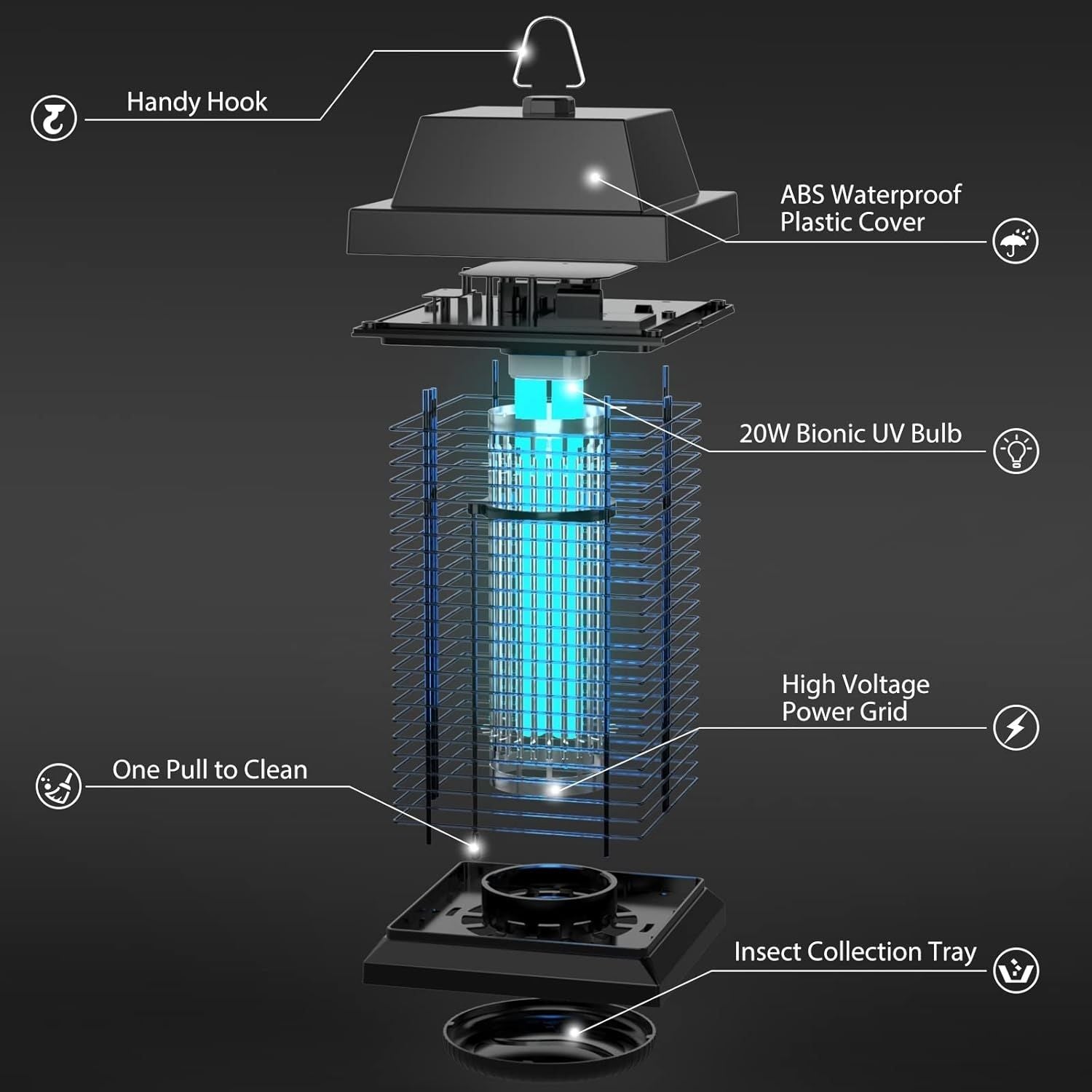 PALONE MWS-035 Elektromos UV Rovarcsapda – 20W, Nagy Teljesítményű Szúnyog- és Rovarirtó Lámpa