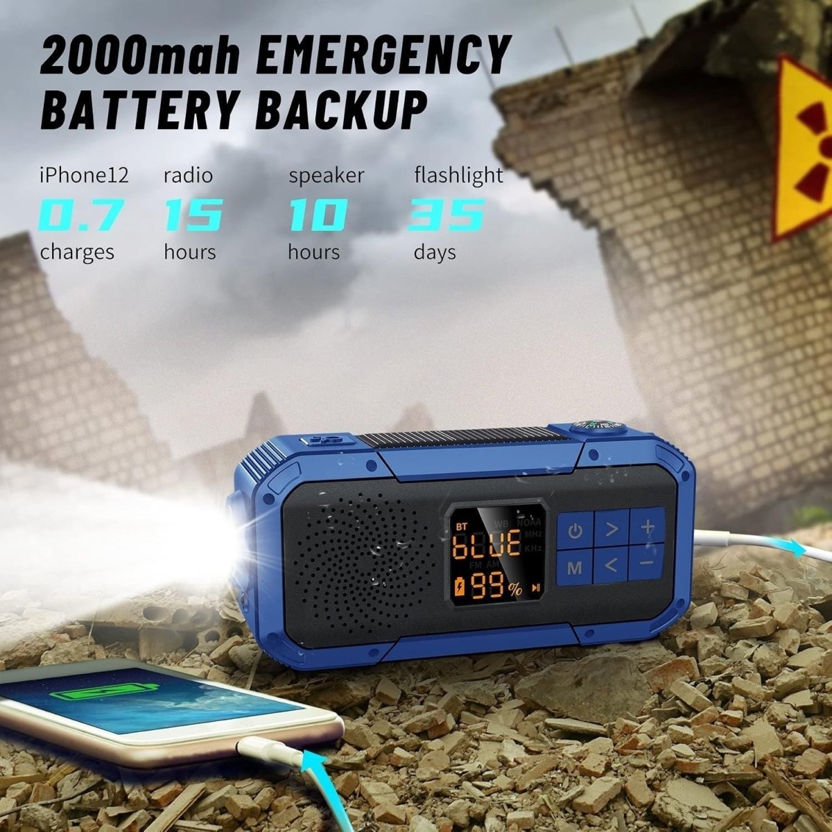 Multifunktionales tragbares Radio – Bluetooth, Powerbank, Solar, Notfalllampe-BShopy