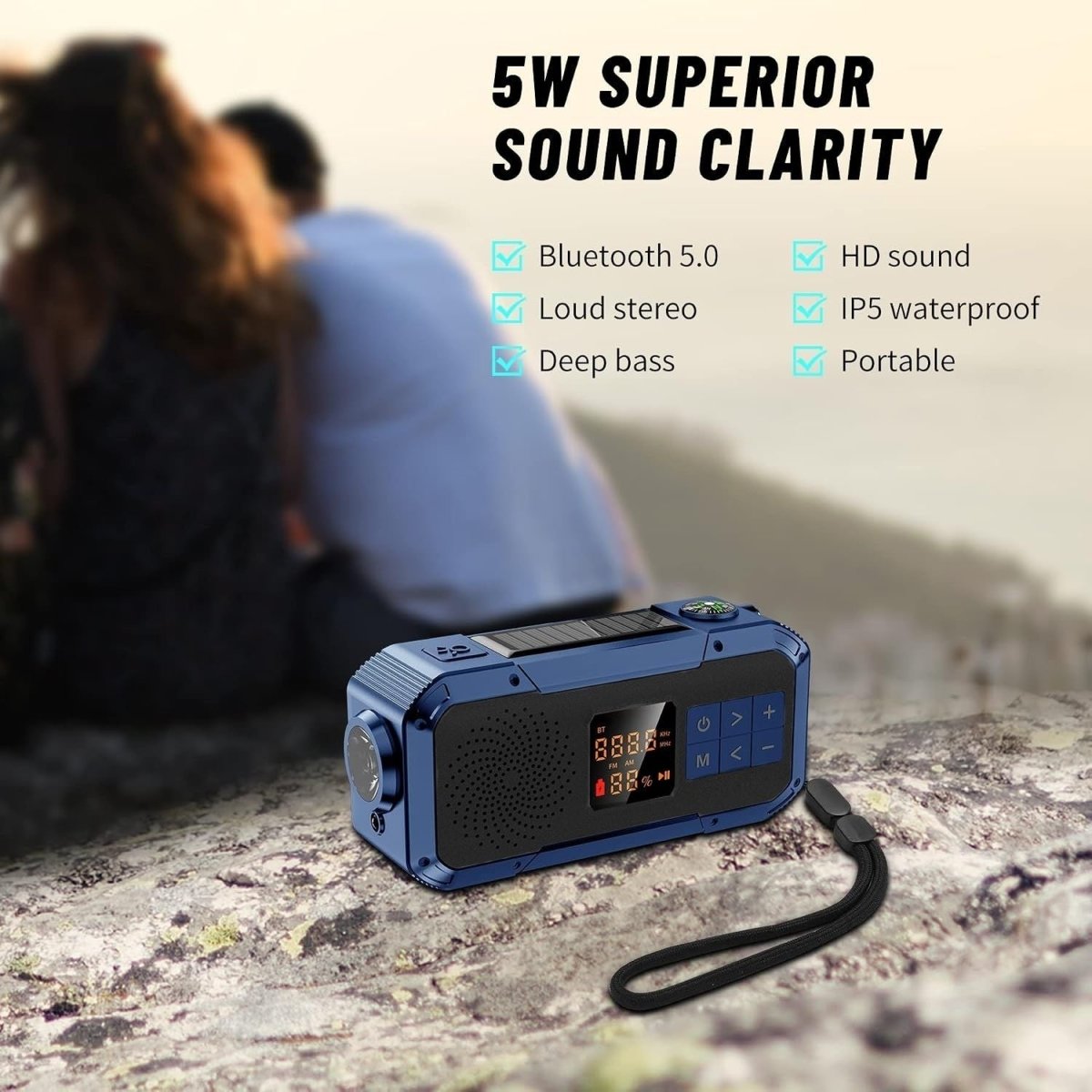 Multifunkciós Hordozható Rádió - Bluetooth, Powerbank, Napelemes, Vészlámpa-BShopy
