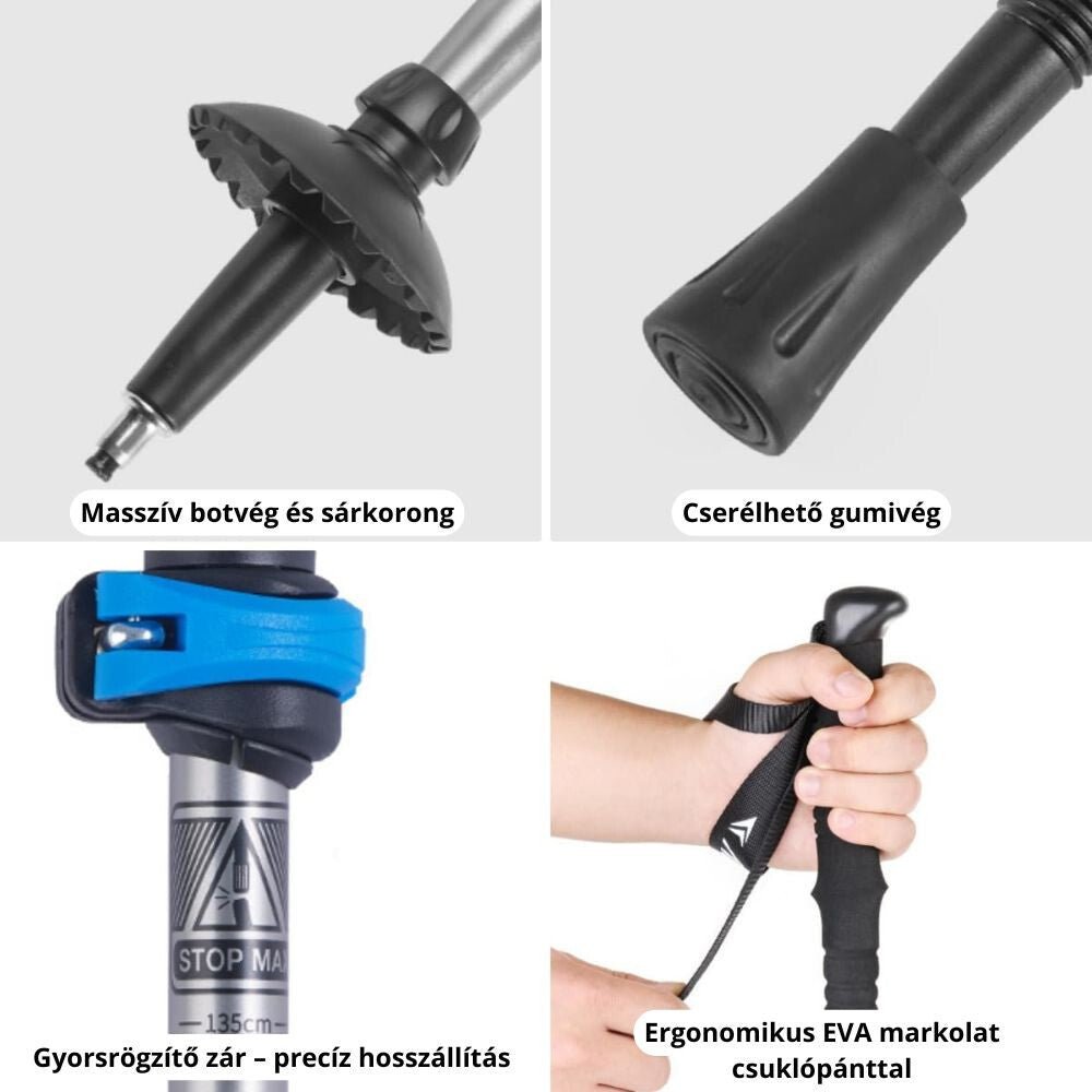 Naturehike Alumínium Túrabot – 3 Részes, 61–135 cm, EVA Markolattal, Kék - BShopy