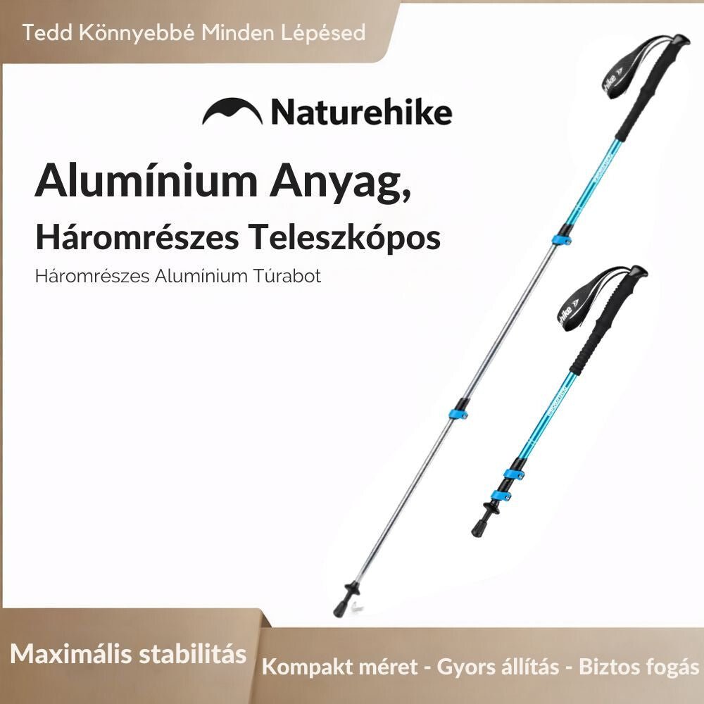 Naturehike Alumínium Túrabot – 3 Részes, 61–135 cm, EVA Markolattal, Kék - BShopy