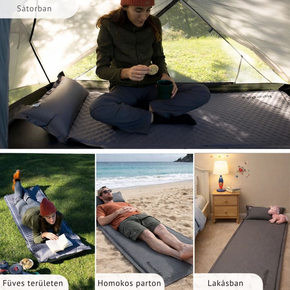 Naturehike Könnyen Felfújható Kempingmatrac Beépített Párnával – 6 cm Vastag, Összekapcsolható - BShopy