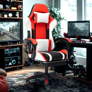 OFCASA Ergonomikus Gamer Szék Narancssárga-Fehér, Lábtartóval-BShopy