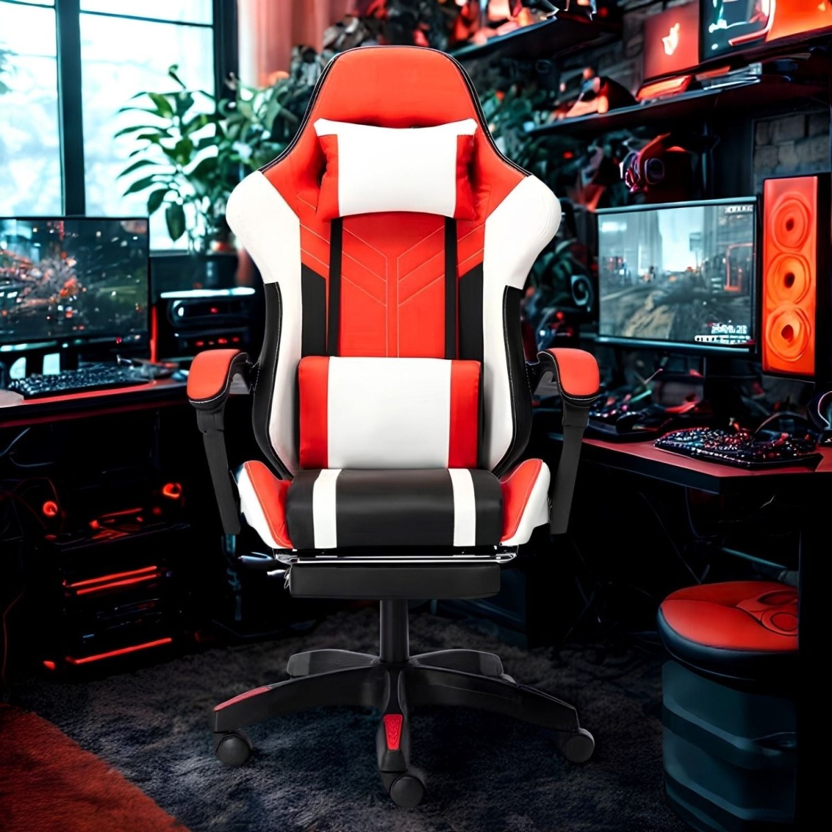OFCASA Ergonomikus Gamer Szék Narancssárga-Fehér, Lábtartóval-BShopy