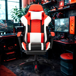 OFCASA Ergonomikus Gamer Szék Narancssárga-Fehér, Lábtartóval-BShopy