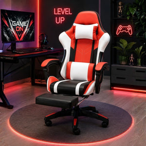 OFCASA Ergonomikus Gamer Szék Narancssárga-Fehér, Lábtartóval-BShopy