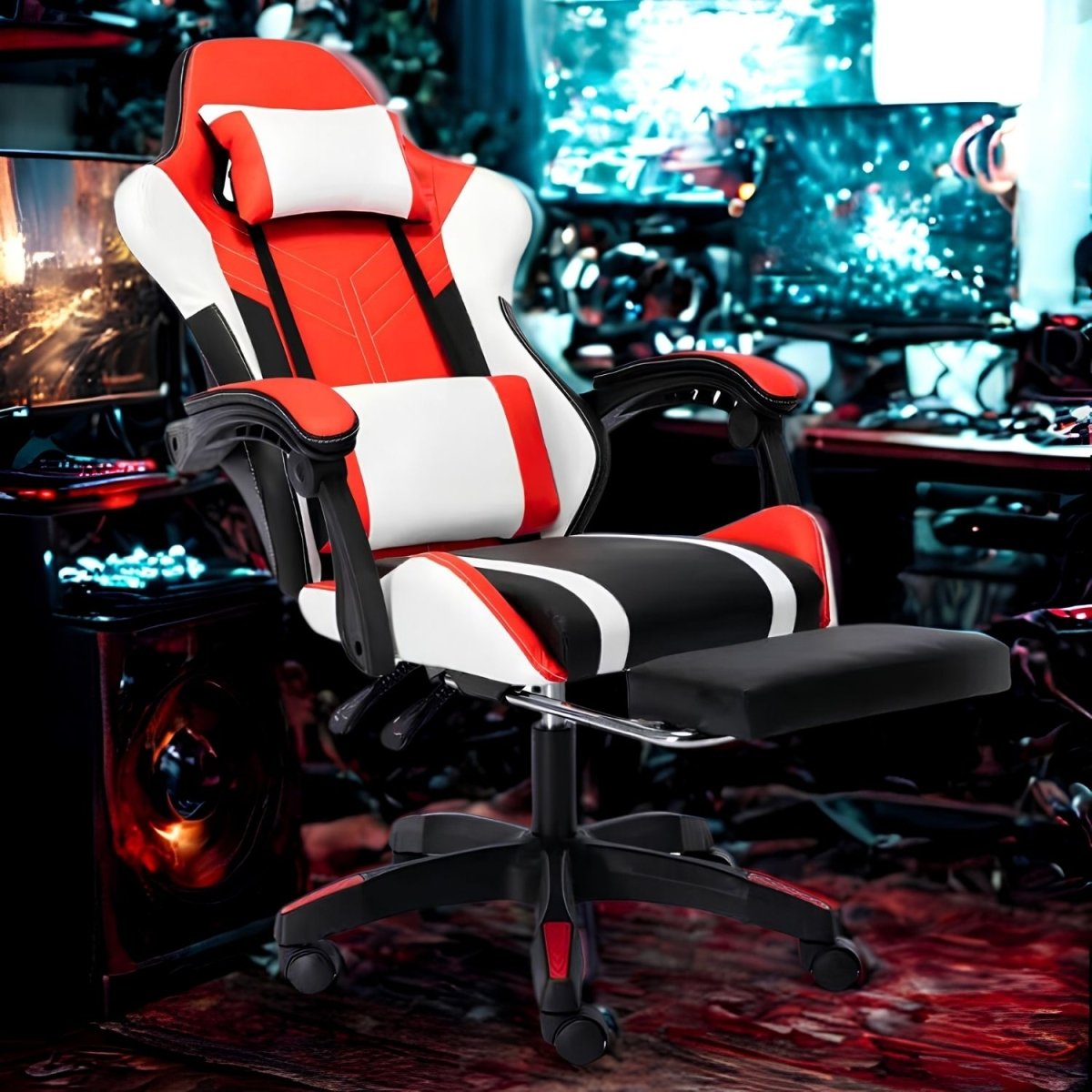OFCASA Ergonomikus Gamer Szék Narancssárga-Fehér, Lábtartóval-BShopy
