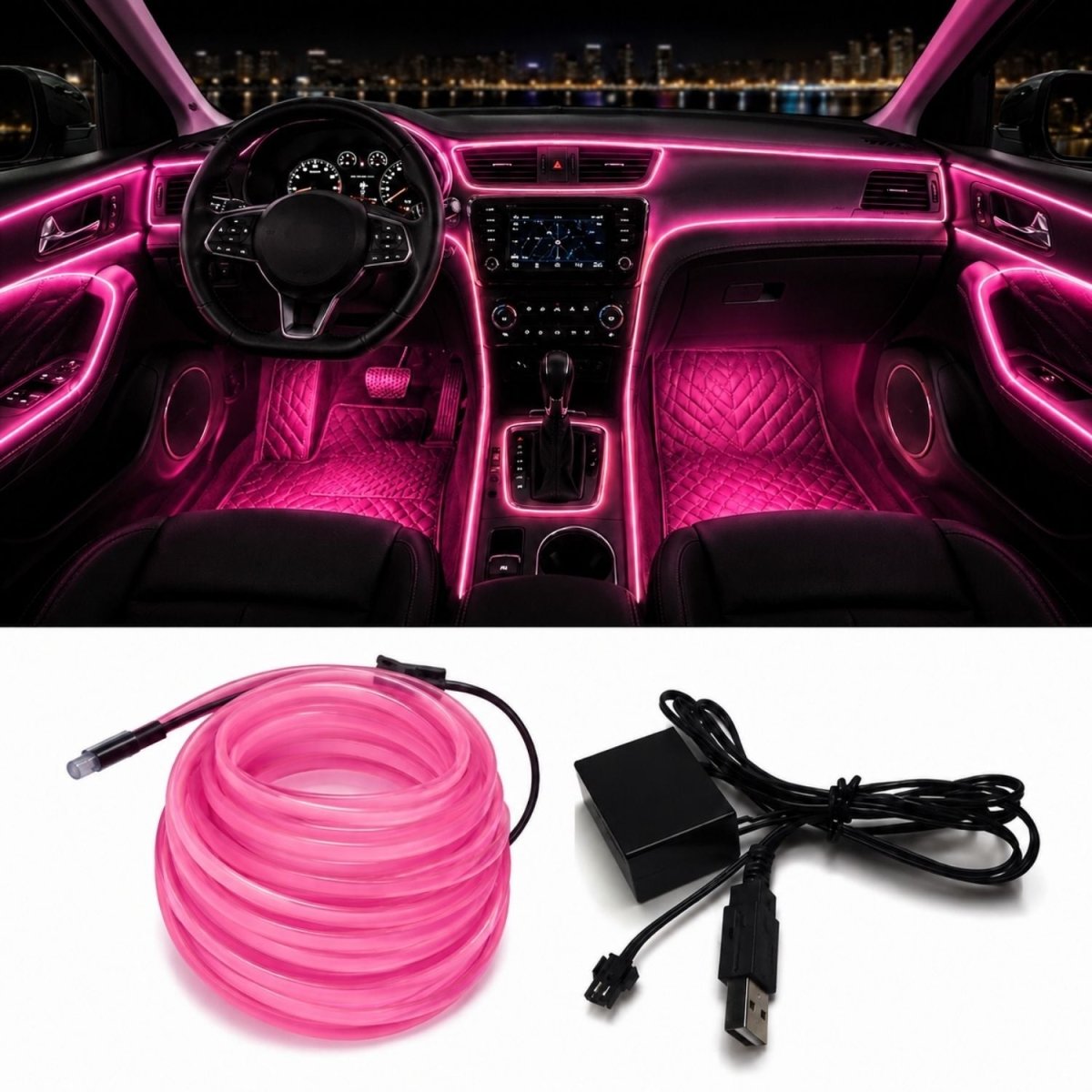 OneLED Autós LED Szál, Vágható LED Fény, USB Töltésű 2m-BShopy