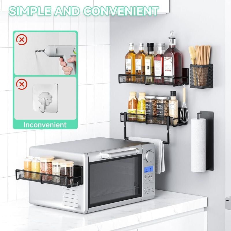 PKBD Fekete Mágneses Fűszertartó Készlet – 6 db Rozsdamentes Acél Polc Fúrás Nélkül - BShopyB0DCJJLV2X_3