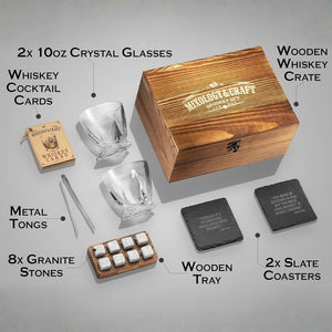 Prémium Whisky Szett 15 Részes - Kristály Poharakkal, Whisky Kövekkel és Bár Kiegészítőkkel - BShopy