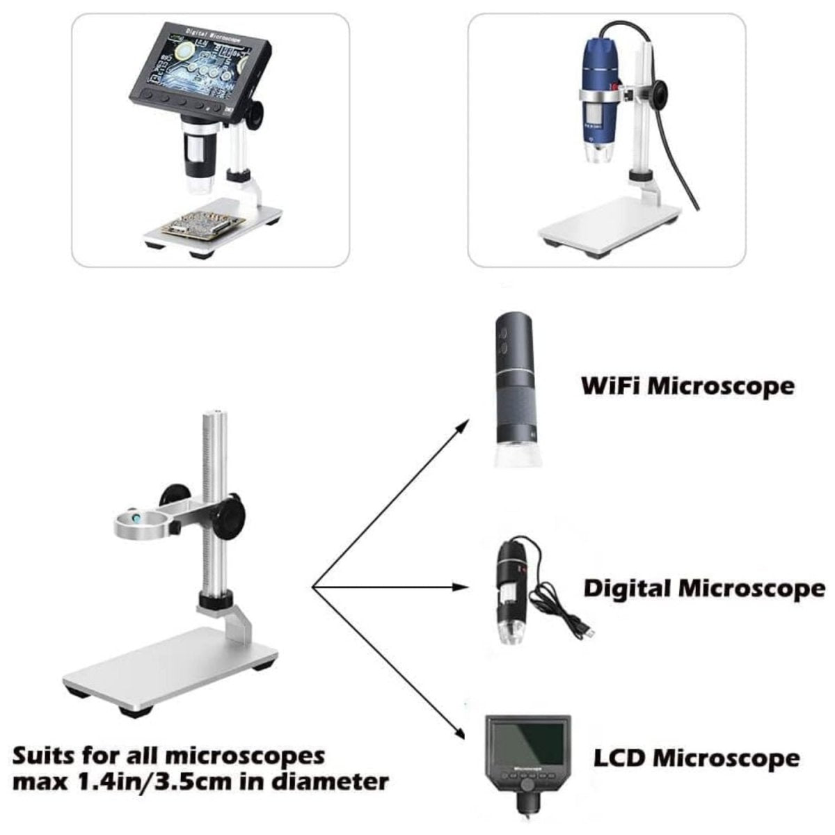 Professzionális Digitális Mikroszkóp Állvány, USB és WiFi Mikroszkópokhoz - Állítható Magassággal-BShopy