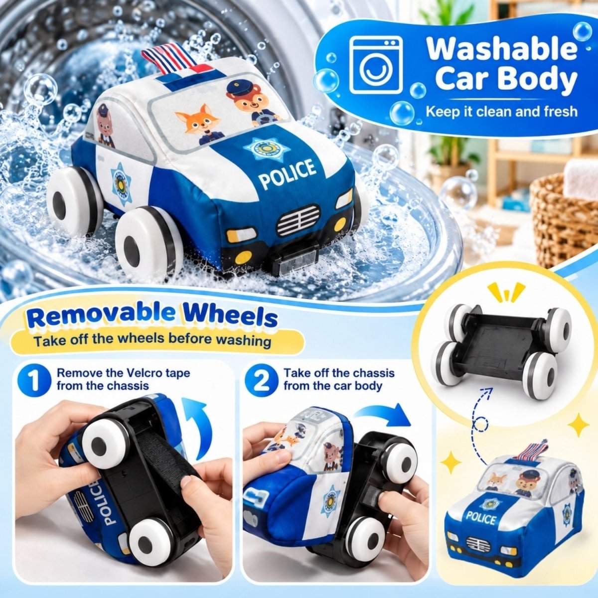 Ferngesteuertes Spielzeugauto aus weichem Material mit Spielteppich (Polizeiauto) - BShopy
