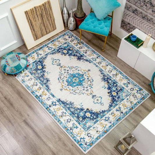 Taleta Durham Kék - Fehér Virágos Beltéri Szőnyeg 120x170cm - BShopyX001K4R13H_0