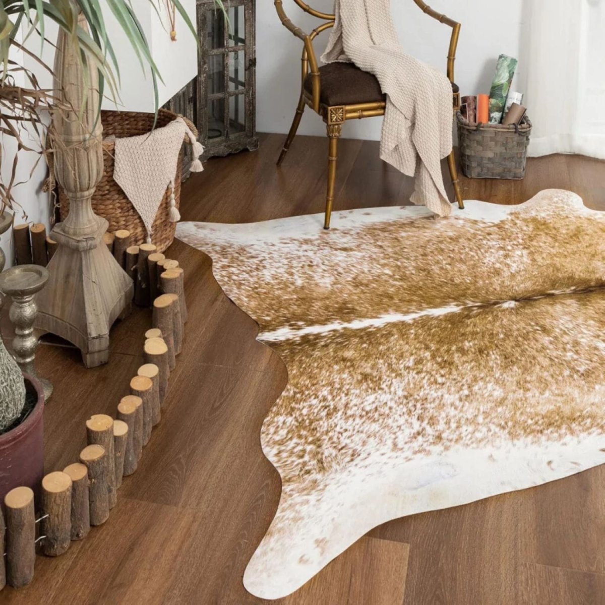 Taleta Rusztikus Műbőr Szőnyeg – Marhabőr Mintás Nagyméretű Szobai Szőnyeg (155x190 cm) - BShopy