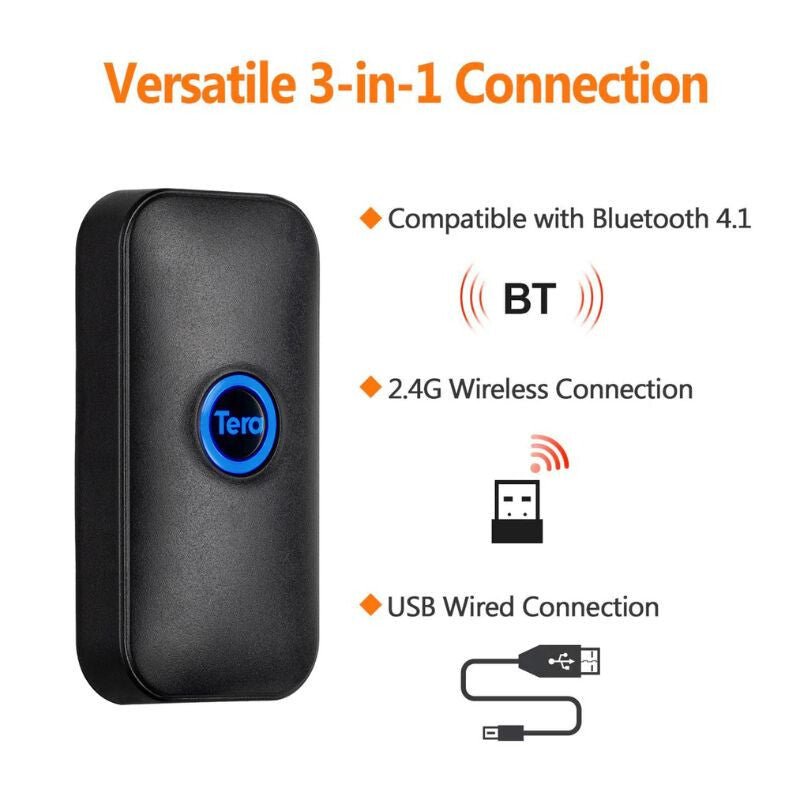 Tera 5200C Mini Lézeres 1D Bluetooth Vonalkódolvasó – Vezeték Nélküli, USB és 2.4G Kapcsolat, Nagy Hatótáv és Tárhely - BShopy