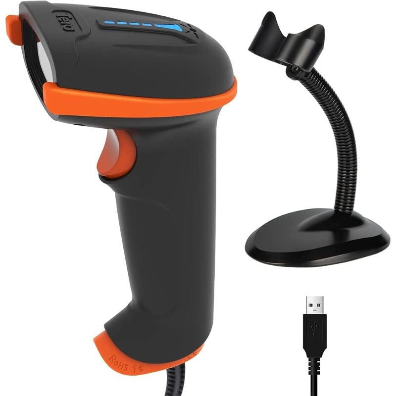 Tera D5100Y - Z vezetékes 1D2D Vonalkódolvasó Állvánnyal – IP65 Por - és Vízálló, Plug & Play - Narancssárga - BShopy