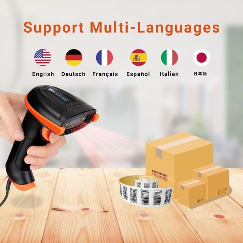Tera D5100Y - Z vezetékes 1D2D Vonalkódolvasó Állvánnyal – IP65 Por - és Vízálló, Plug & Play - Narancssárga - BShopy