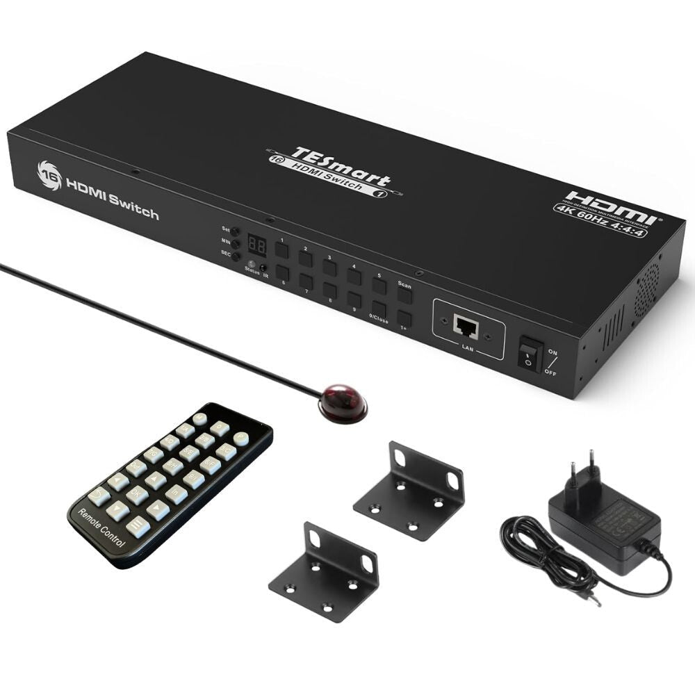 TESmart 16 Portos HDMI Switch (16×1) – 4K@60Hz, EDID Emulátor, RS232 és LAN Vezérlés, HDCP 2.2, Rackbe Szerelhető, IR Távirányítóval - BShopyX0012LH4JJ_0