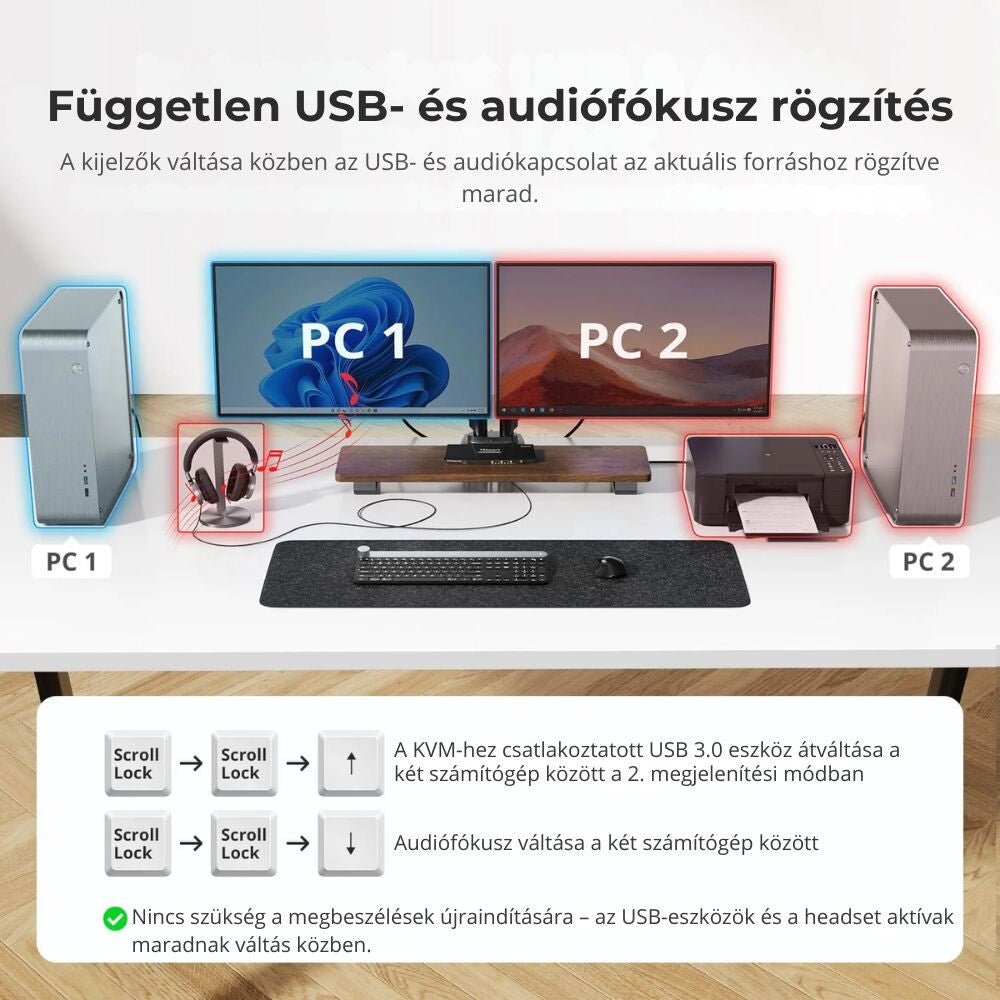 TESmart Dual Monitor KVM Switch – 2x2 (2 PC / 2 Monitor) HDMI + DisplayPort, 4K@60Hz, EDID, USB 3.0 - BShopy2 PC 2 monitor4K@60HzEDID emulációTESmart Dual Monitor KVM Switch – 2x2 (2 PC / 2 Monitor) HDMI + DisplayPort, 4K@60Hz, EDID, USB 3.0