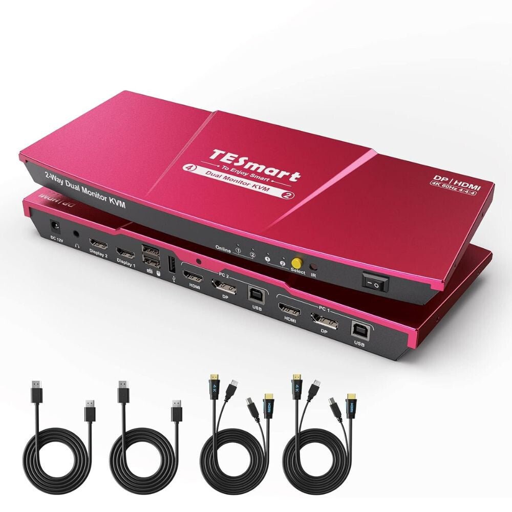 TESmart Dual Monitor KVM Switch – 4x2 (2 PC / 2 Monitor) UHD 4K@60Hz, EDID - BShopyHDK0402A1U - EURD_0