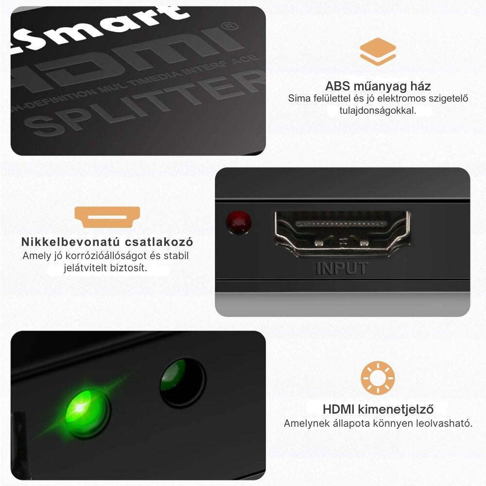 TESmart HDMI Splitter 1x2 – 4K@30Hz Ultra HD, HDMI Elosztó TV - hez, konzolhoz - BShopy1 HDMI 2 TV - re4K@30HzDolby DTS támogatásX000X5KUH3_4