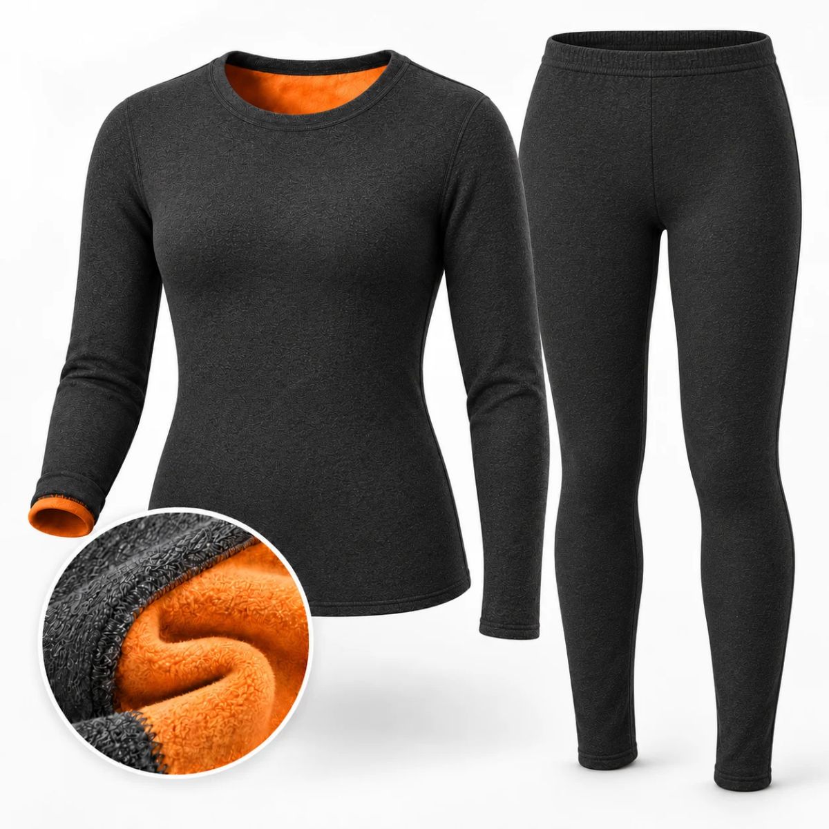 Damen-Thermoshirt und lange Unterhose in Anthrazitgrau mit Fleecefutter