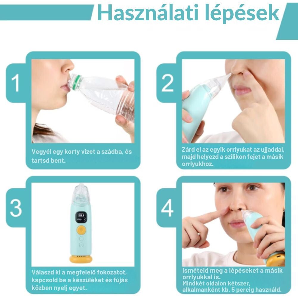 Újratölthető Elektromos Orrszívó – 3 Szívófej, Zene és LED Fény, Vízálló - BShopybaba orrszívóbaba orrtisztítóelektromos orrszívóX0022YTWIL_4