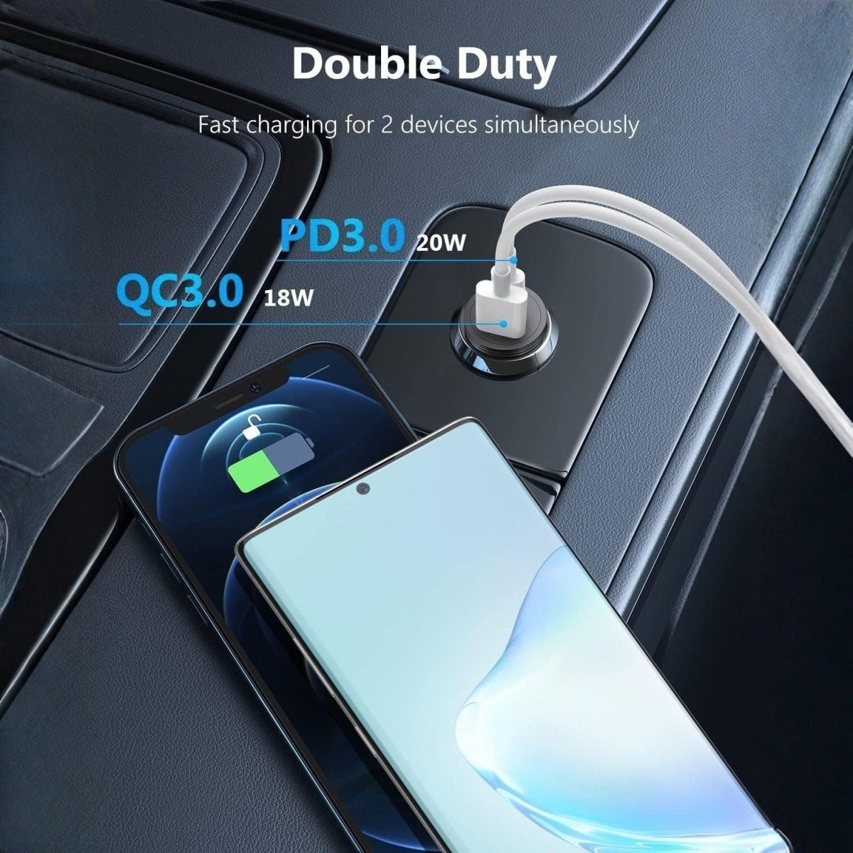 USB-C Kfz-Ladeadapter - 43W, Schnellladegerät mit 2 Anschlüssen für Handy und Tablet - BShopy