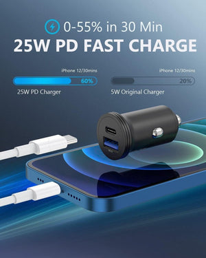 USB - C Autós Töltőadapter - 43W, 2 Portos Gyorstöltő Telefonhoz és Tablethez - BShopy