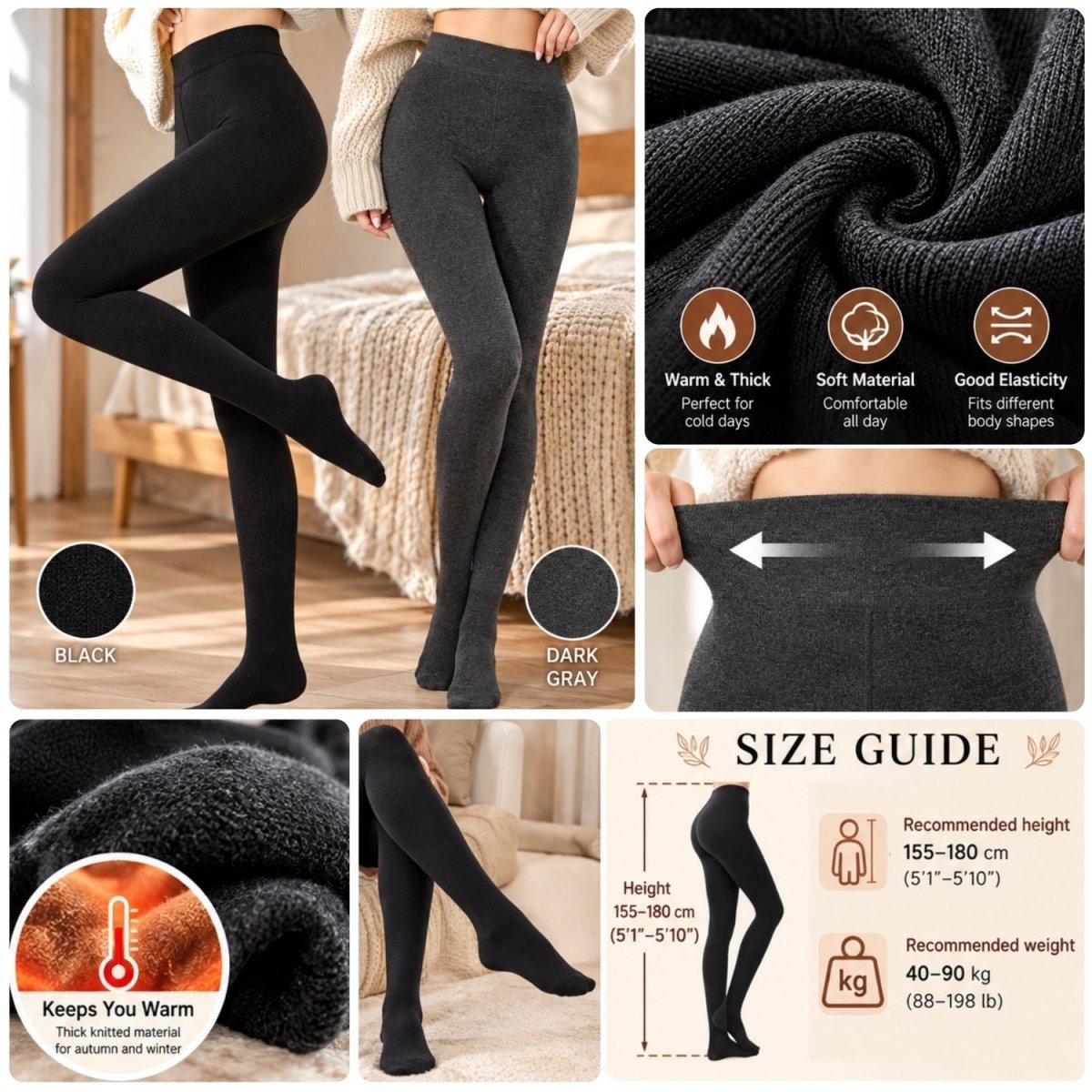 Yulaixuan Damen-Strumpfhose – 2er-Set (Schwarz und Grau), bequem und elegant-BShopy