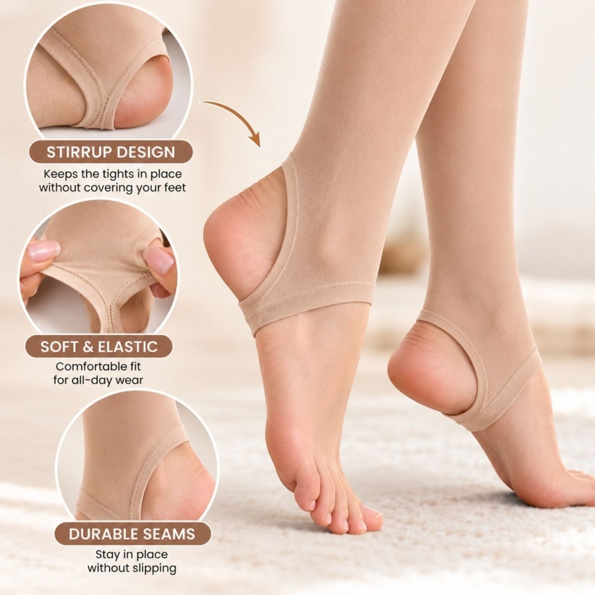 Yulaixuan Damen-Strumpfhose ohne Fuß, 3 Stk. (hautfarben)-BShopy