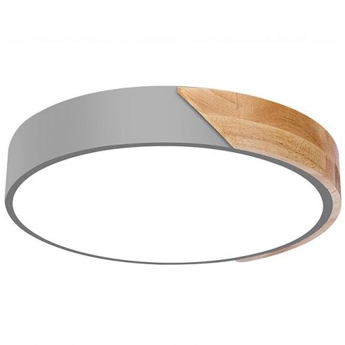 Runde LED-Deckenleuchte Kambo mit Holzdekoration, 30 cm, 4500 K (Grau und Holz)