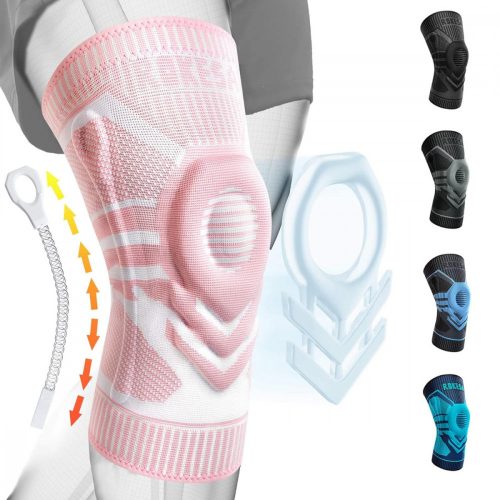 Rokesa Kniebandage, professionelle Schmerzlinderung mit Seitenstabilisatoren und Patella-Gel, Größe S (Pink)