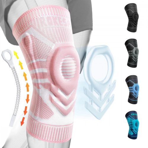 Rokesa Kniebandage, professionelle Schmerzlinderung mit Seitenstabilisatoren und Patella-Gel, XXL-Größe (Pink)