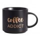 Keramiktasse mit Aufschrift „Coffee ADDICT“, 410 ml (schwarz, mit goldener Aufschrift)