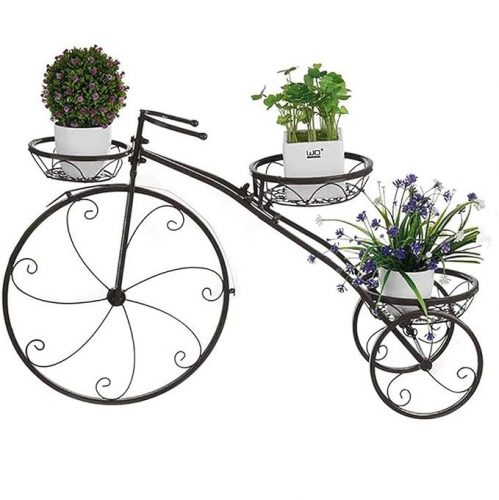 Fahrradförmiger Blumenständer aus Schmiedeeisen (Schwarz)