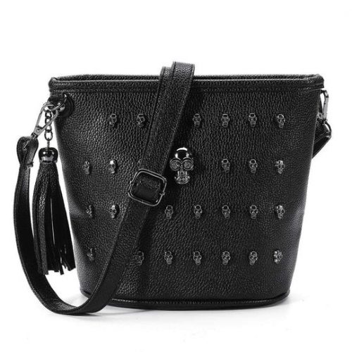 Modische Damenhandtasche mit Totenkopfmuster (Schwarz)