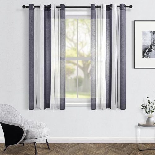 Topfinel Transparenter Vorhang 140 x 240 cm (weiß-grau gestreift)