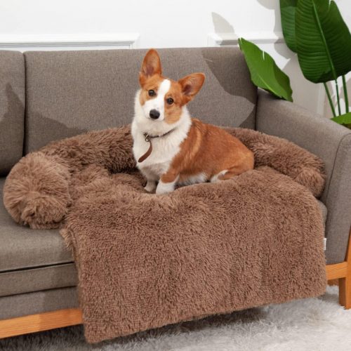 Jollywoods Sofaschutz-Hundebett für kleine und mittelgroße Hunde, Braun, S(75 x 95 x 15 cm)