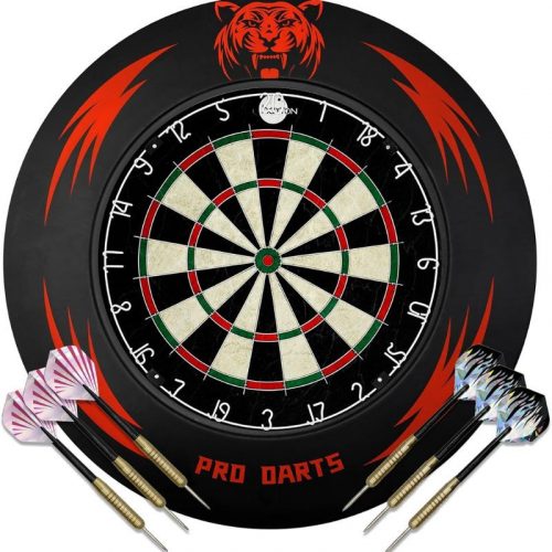 Haxton Darts Board Set mit Schutzring - Tigermuster, Schwarz - Rot