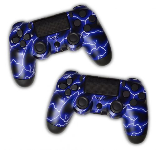 BPlay PS4-kompatibler Controller 2 Stück/Set, Fernbedienungs-Joystick mit Dual-Vibration, Audio-Buchse und Ladegerät (blauer Blitz)