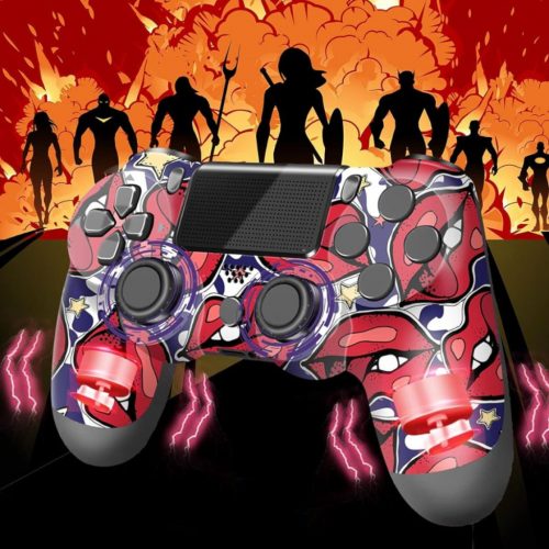 BPlay PS4-kompatibler Controller, Remote-Joystick mit Dual-Vibration, Audio-Buchse und Ladegerät (Red Lips)