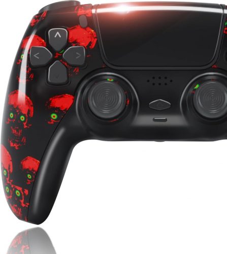 BPlay PS4-kompatibler Controller, Fernbedienungs-Joystick mit Dual-Vibration, Audio-Buchse und Ladegerät (Red Skulls)